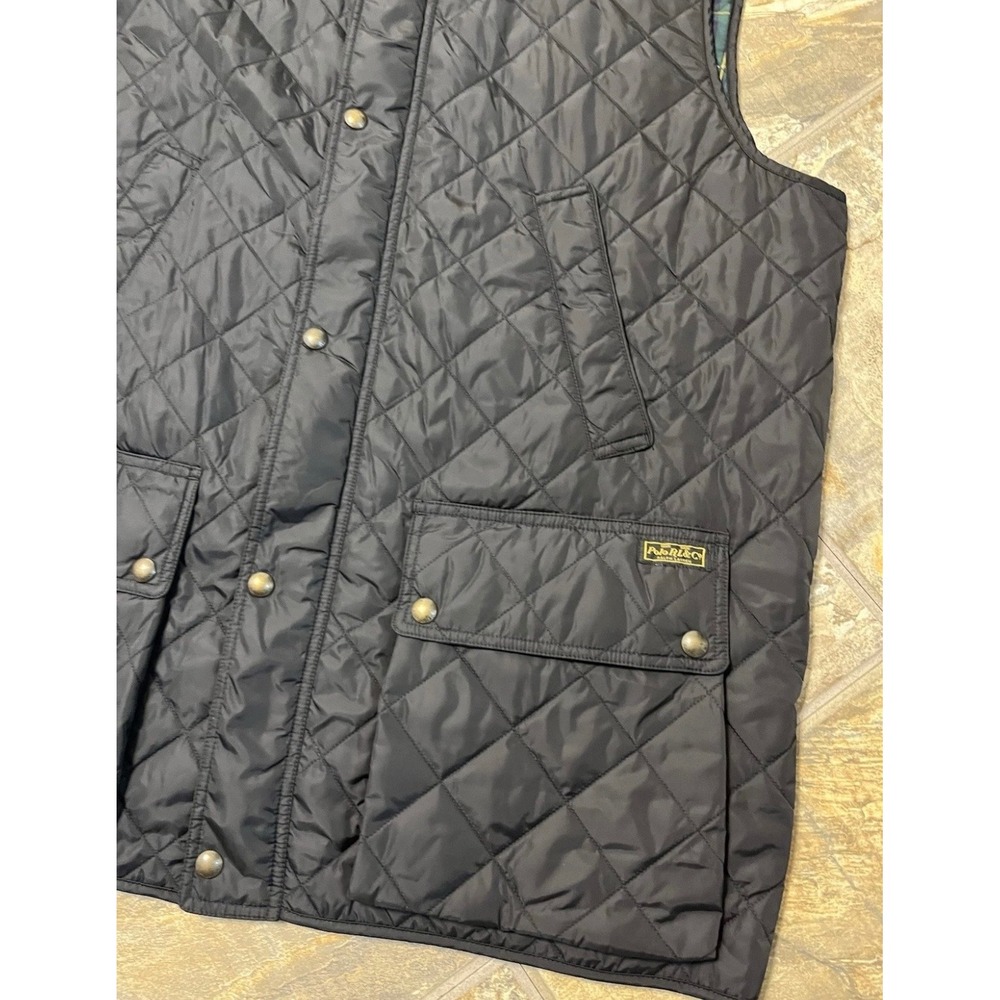 Polo Ralph Lauren Quilted Vest Mens 2XLT Black Plaid Lined Equestrian Polo Club - Picture 2 of 9